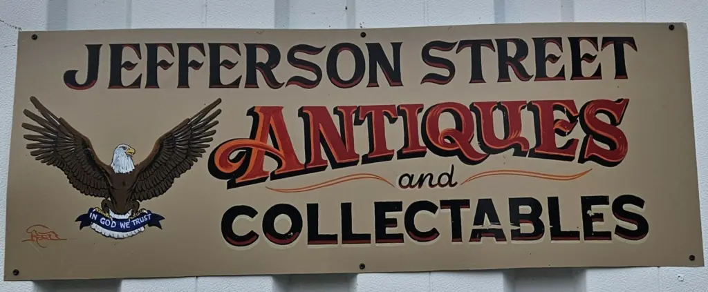 Jefferson Street antiques sign. By Chastity